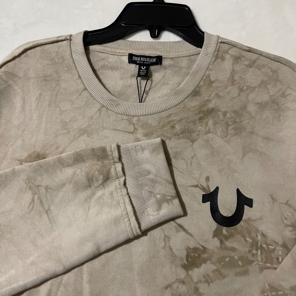 True Religion Mens Debossed Rib Pullover Sweatshirt Tapioca Tie Dye XL X Large‎